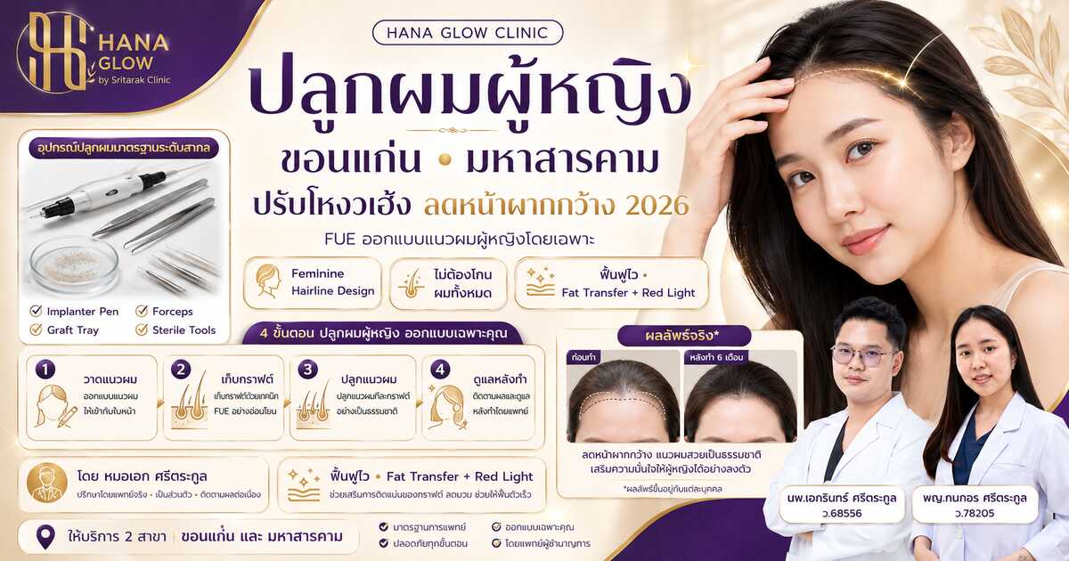 ปลูกผมผู้หญิง ขอนแก่น มหาสารคาม ปรับโหงวเฮ้งลดหน้าผากกว้าง 2026
